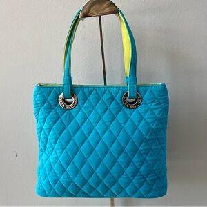 Vera Bradley Crabtree & Evelyn Peacock Blue Quilted Tote Shoulder Bag Li…